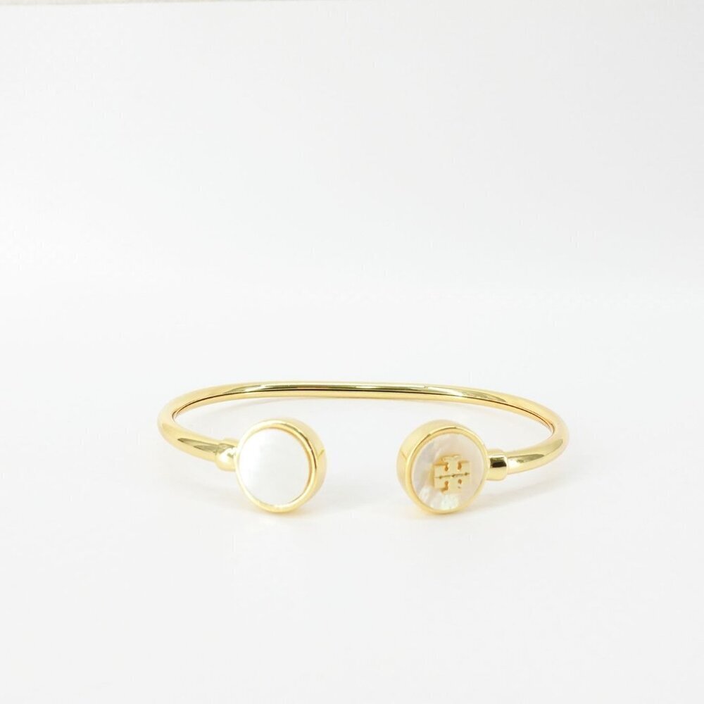 Tory Burch Kira Mother of Pearl Logo Cuff Bracelet Ivory OS - Picture 9 of 16